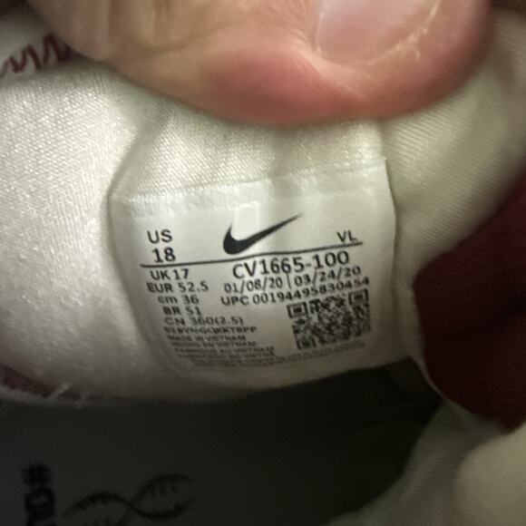 Size 18 Jordan Force Cleat Cv1665-100 Oklahoma University OU“Sample” Pair - Picture 5 of 9